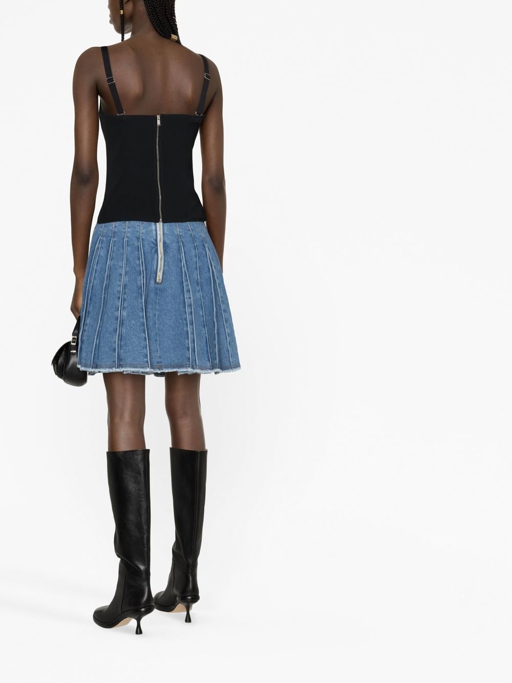 BALMAIN Pleated Mini Denim Skirt