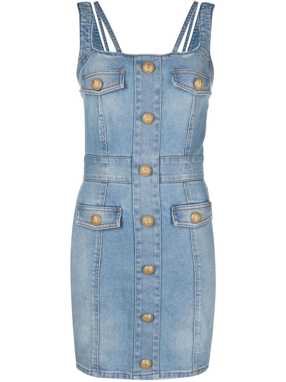 BALMAIN Tailored Denim Dress for Women in Raffia Hue