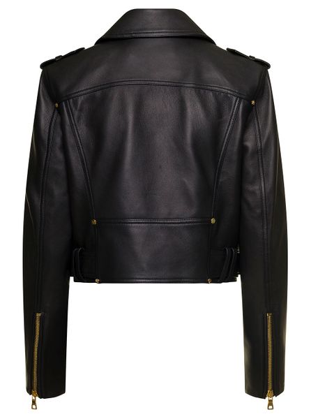 BALMAIN Cropped Belted Leather Biker Jacket for Women