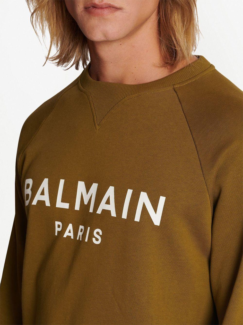 BALMAIN Men's Khaki and White Graphic Print Sweatshirt for SS23