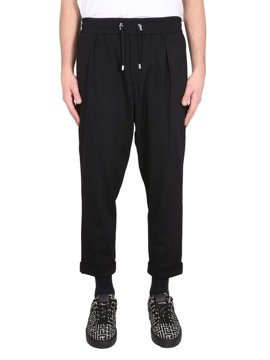 BALMAIN Men's Wool Pants with Hidden Front Zipper Closure