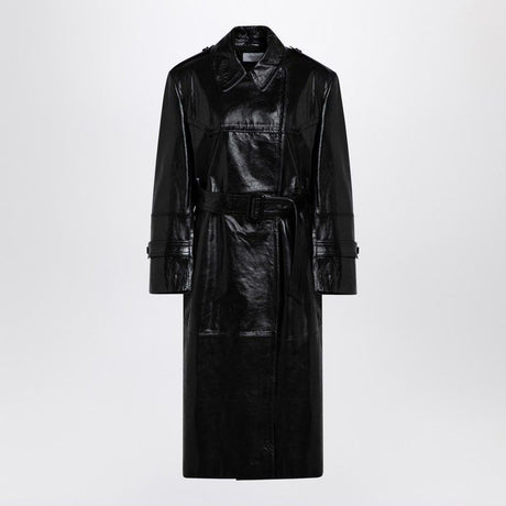 MAX MARA SPORTMAX Chic Black Trench Jacket in Semi-Glossy Nappa Leather for Women