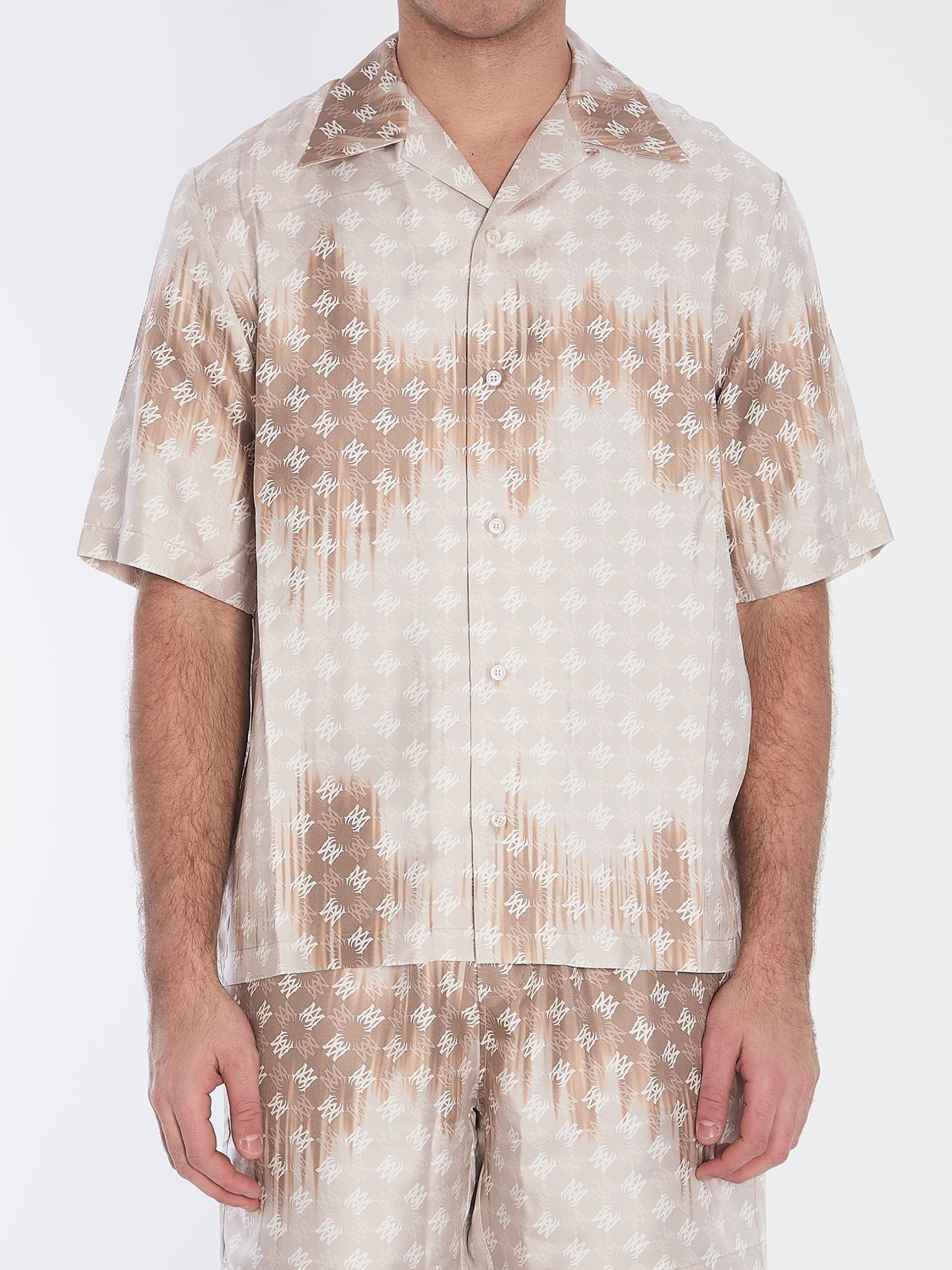 AMIRI Men's Silk Monogram Button-Up Short Sleeve Shirt (Size L)