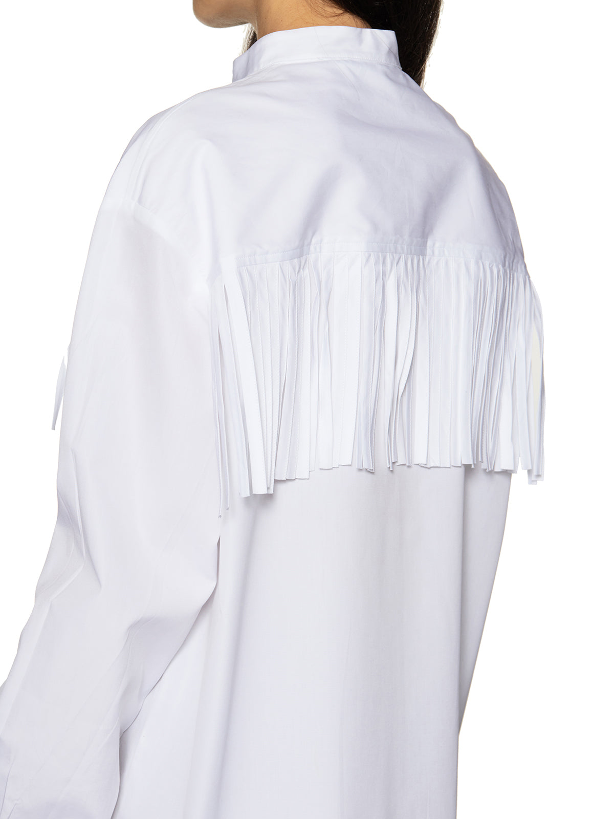 PALM ANGELS Fringe Detail Cotton Shirt with Embroidered Logo - Size 40