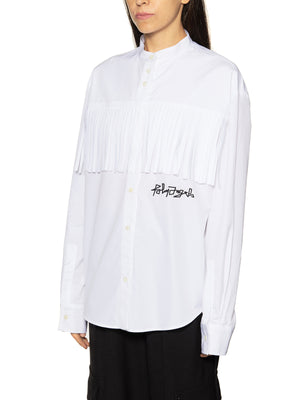 PALM ANGELS Fringe Detail Cotton Shirt with Embroidered Logo - Size 40