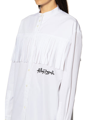 PALM ANGELS Fringe Detail Cotton Shirt with Embroidered Logo - Size 40