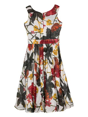 SAMANTHA SUNG Floral Print Midi Dress with Peplum Hem and Pockets