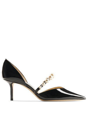 JIMMY CHOO Patent Leather Pumps with Faux-Pearl Embellishment - 65mm Stiletto Heel