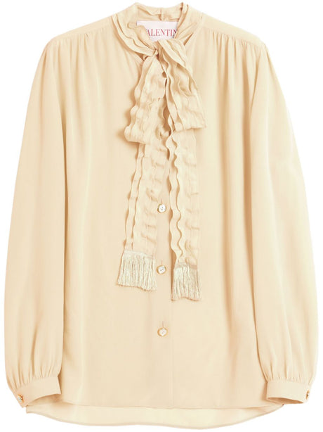 VALENTINO Pussy-Bow Silk Blouse with Ruffled Detailing