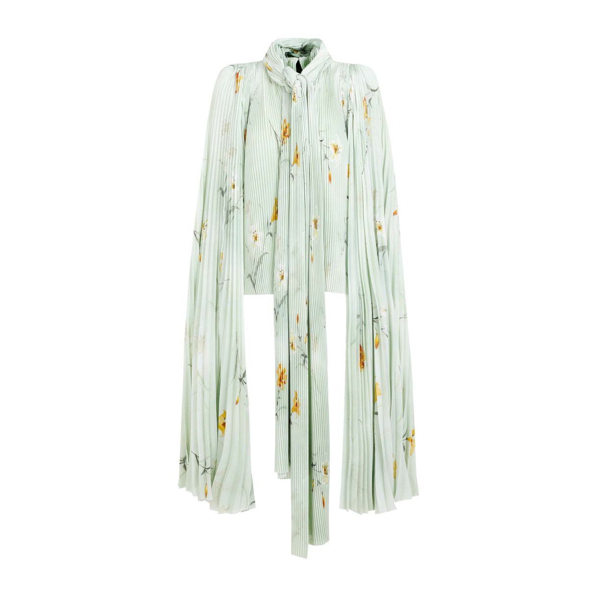 BALENCIAGA Elegant Floral Pleated Blouse with Padded Shoulders