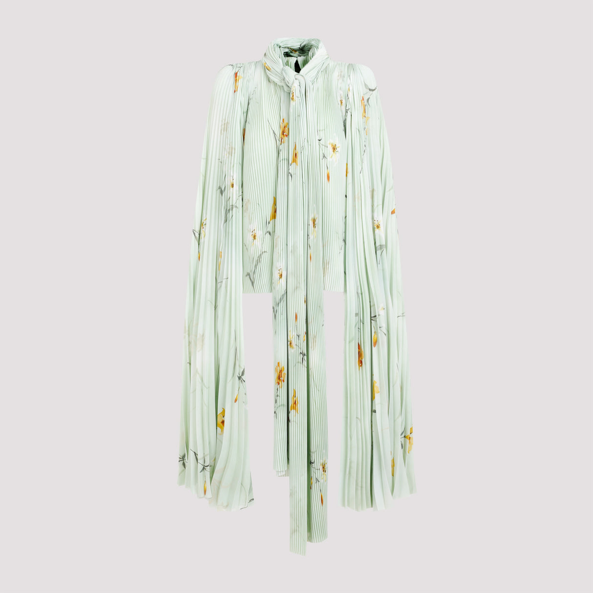 BALENCIAGA Elegant Floral Pleated Blouse with Padded Shoulders