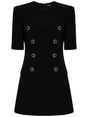 BALMAIN Elegant Mini Dress with Gold Buttons and Padded Shoulders