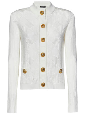 BALMAIN Exquisite Openwork Vichy Knit Cardigan