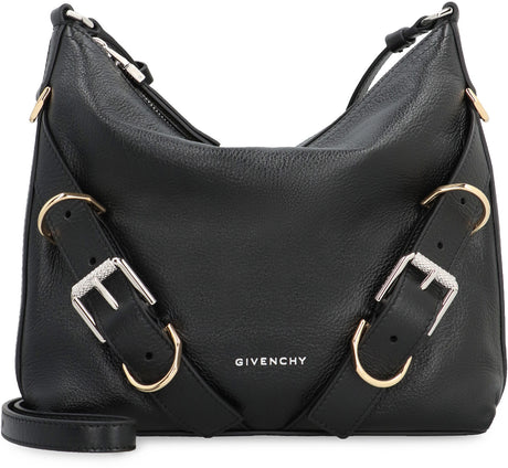 GIVENCHY シックなブラックミニハンドバッグ シルバーロゴジップ付き