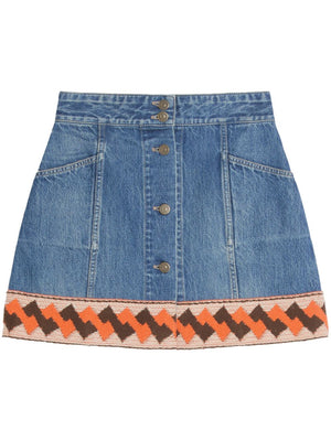 VALENTINO Thigh-Length Denim Mini Skirt with Front Button Fastening