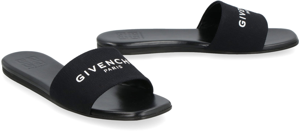 GIVENCHY Leather Slide Sandals with Embroidered Logo