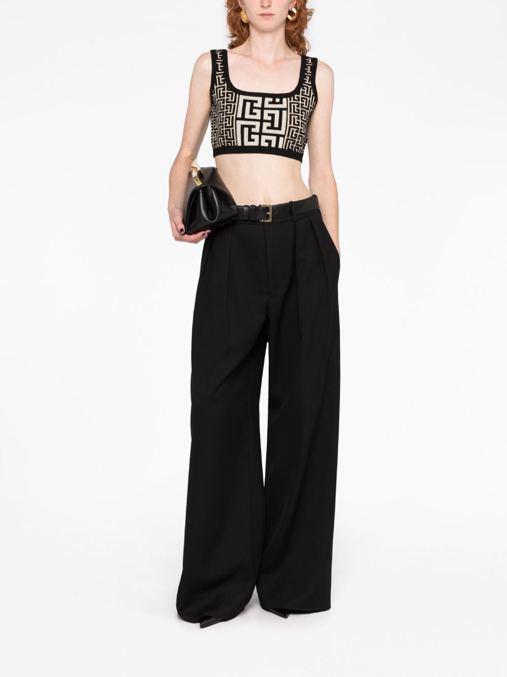 BALMAIN Monogram Jacquard Cropped Knit Top