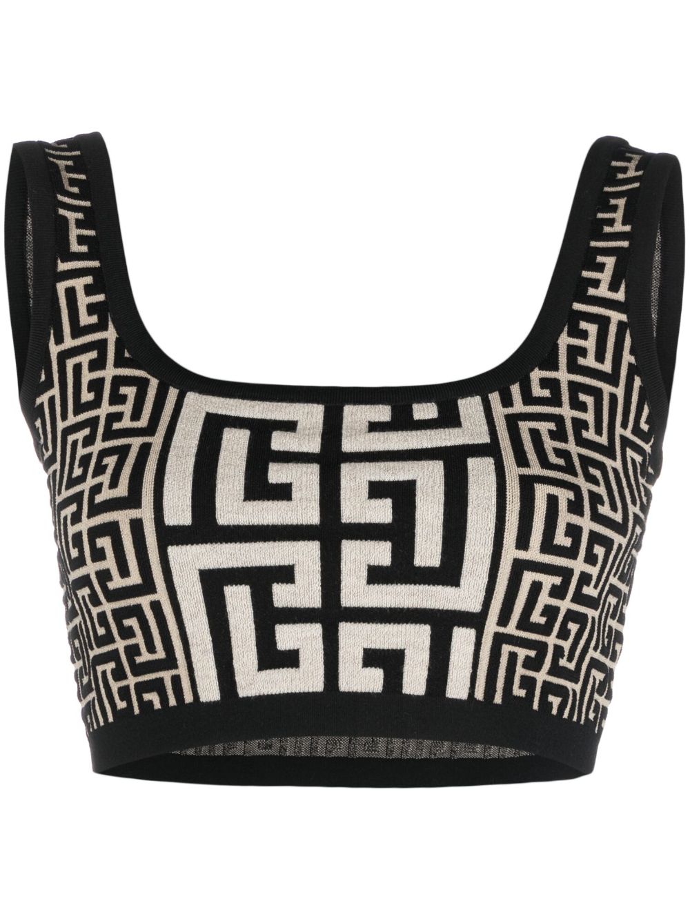 BALMAIN Monogram Jacquard Cropped Knit Top