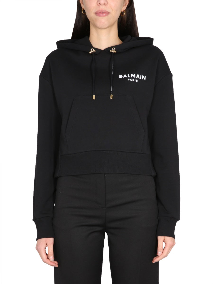 BALMAIN Flocked Logo Drawstring Hoodie for Women