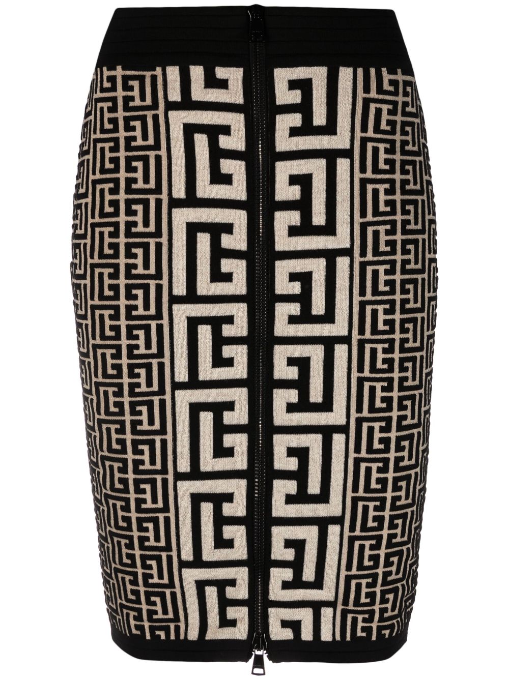 BALMAIN High Waist Intarsia-Knit Midi Skirt