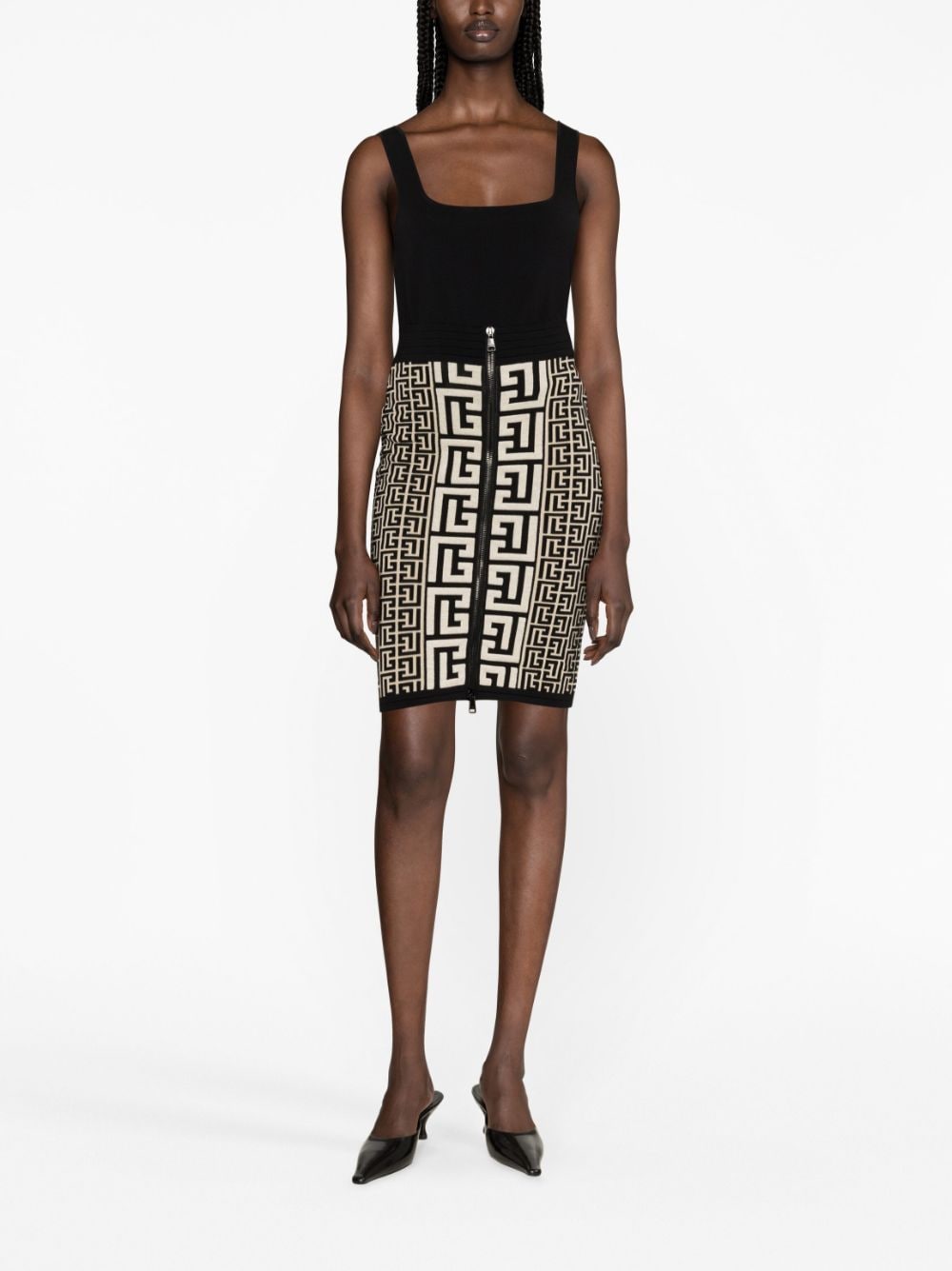 BALMAIN High Waist Intarsia-Knit Midi Skirt