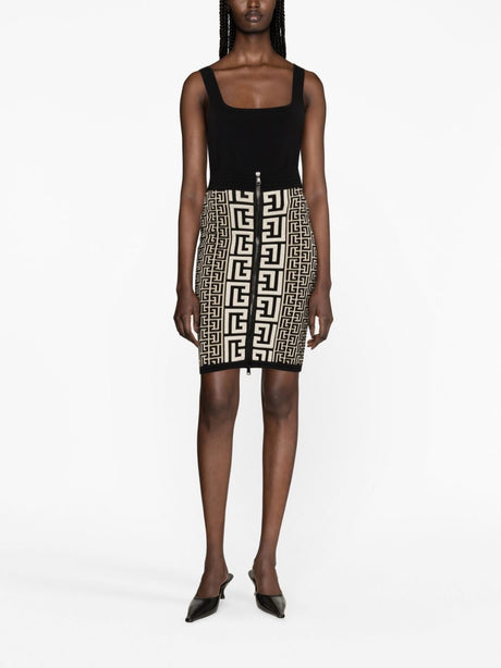 BALMAIN High Waist Intarsia-Knit Midi Skirt