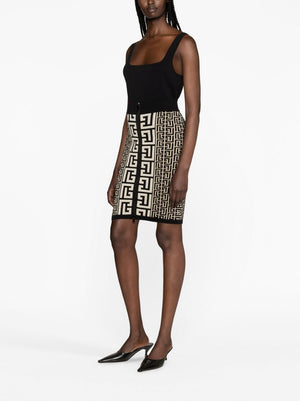 BALMAIN High Waist Intarsia-Knit Midi Skirt