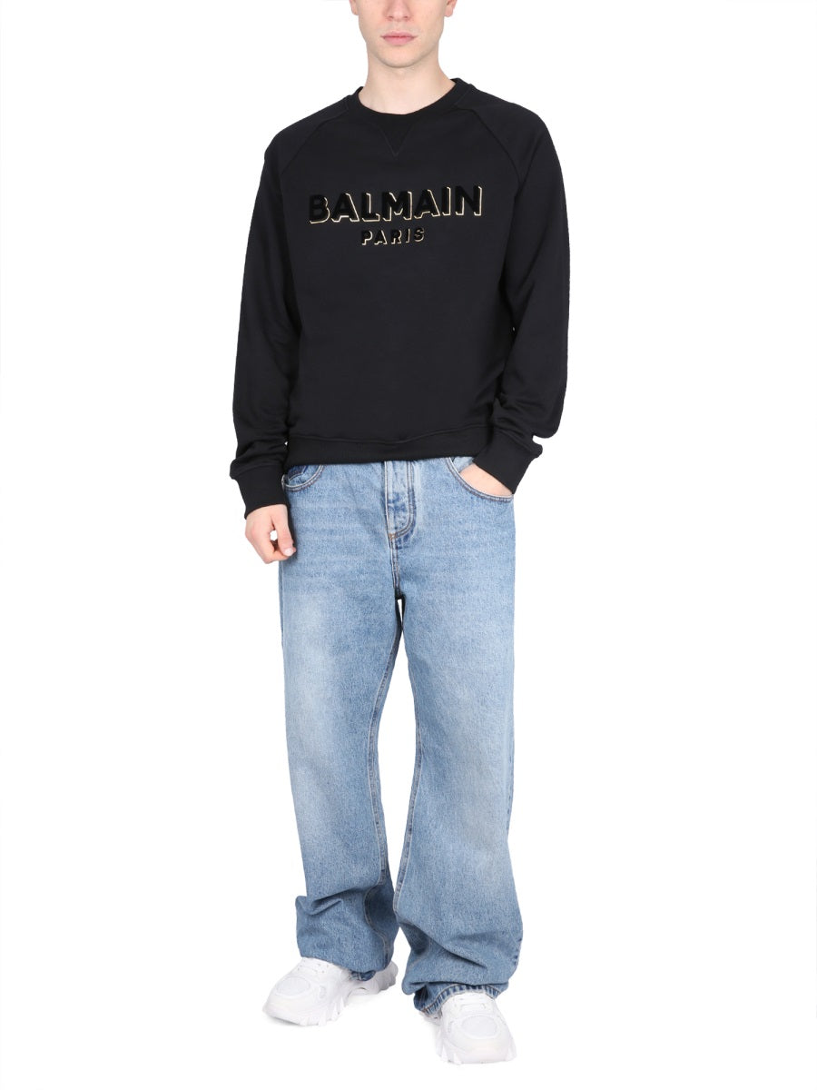 BALMAIN Flocked and Metallic Logo Sweatshirt for Men