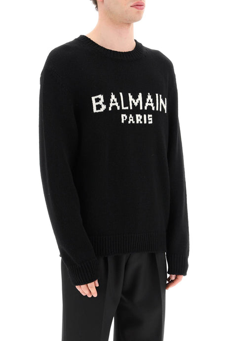 BALMAIN Crew-Neck Wool Sweater with Ribbed Knit Cuffs, Collar and Hem