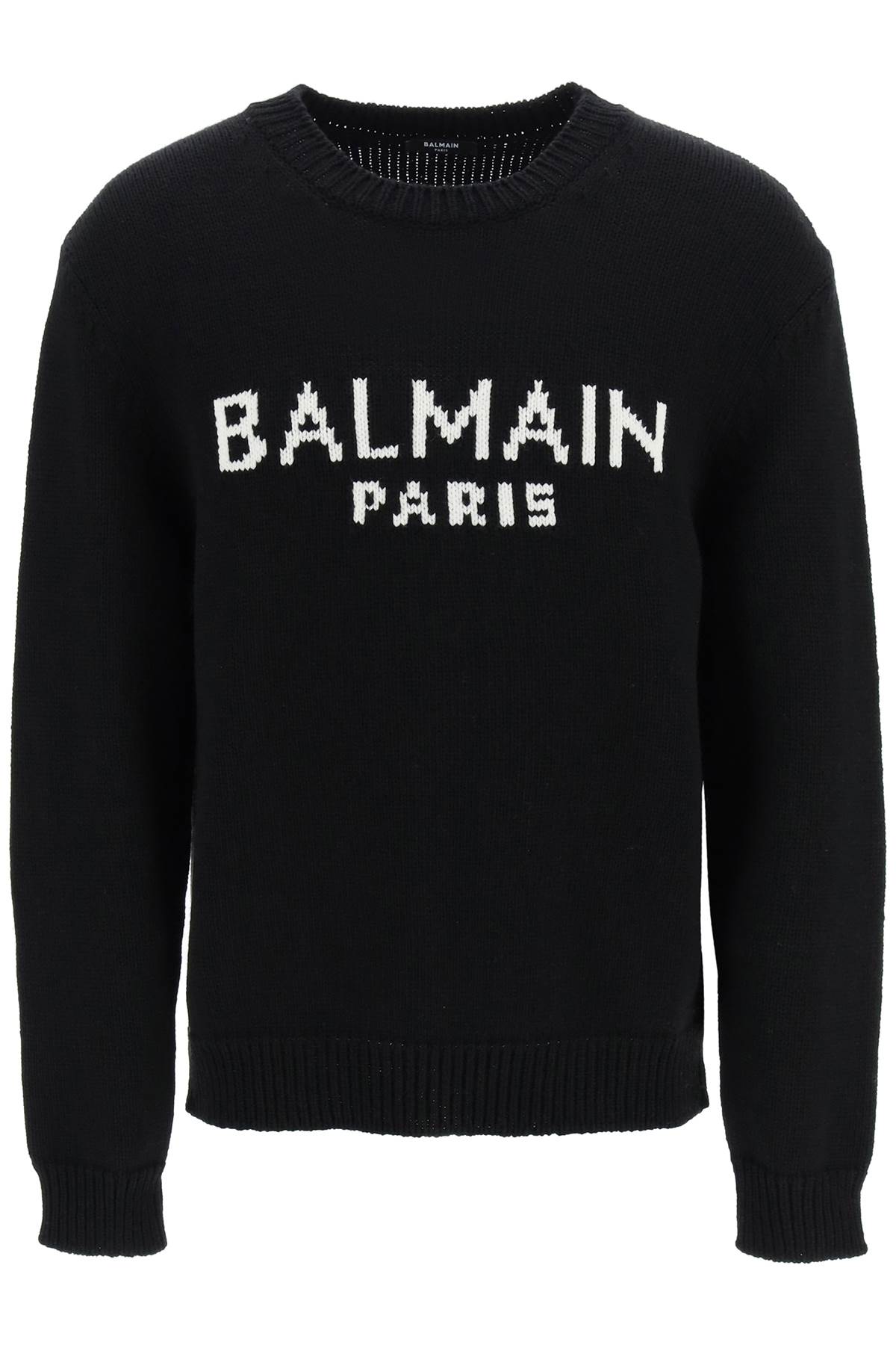 BALMAIN Crew-Neck Wool Sweater with Ribbed Knit Cuffs, Collar and Hem