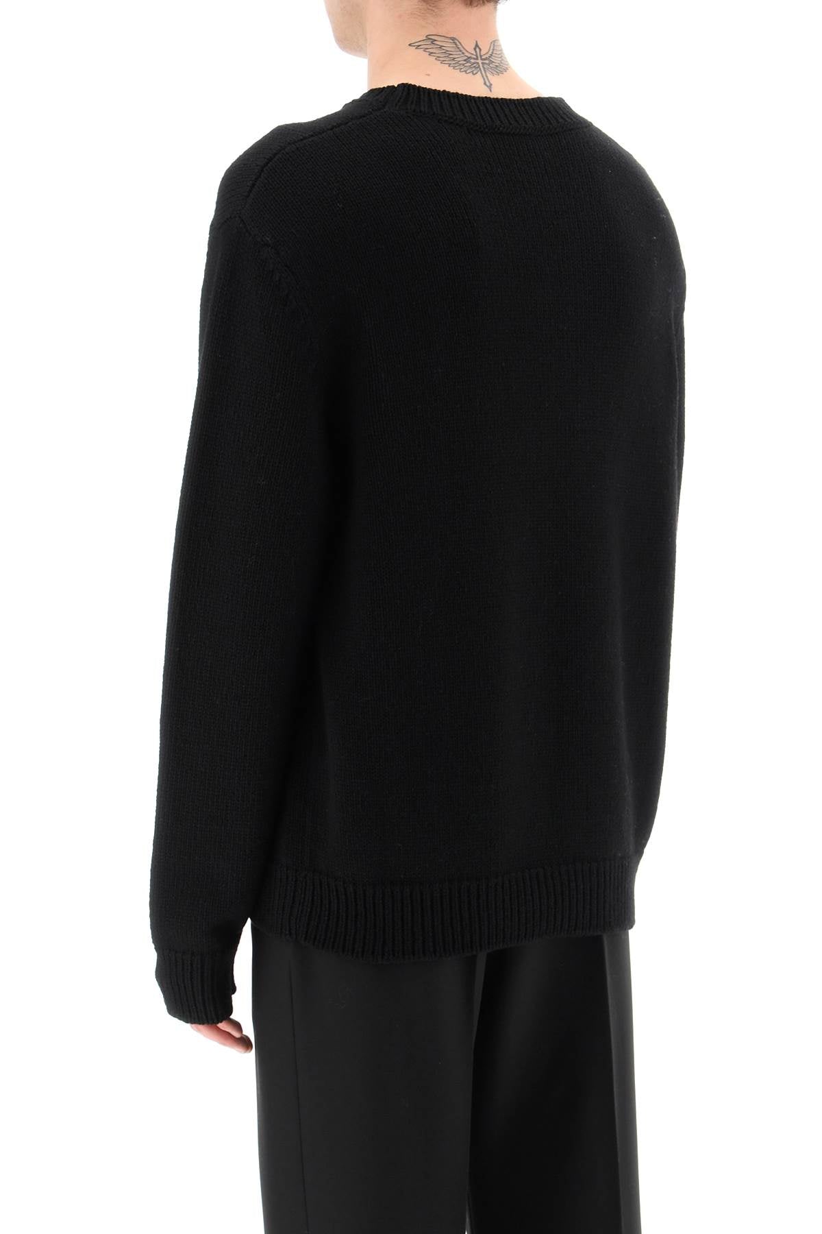 BALMAIN Crew-Neck Wool Sweater with Ribbed Knit Cuffs, Collar and Hem