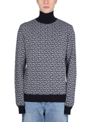 BALMAIN Monogram Logo High Neck Shirt for Men