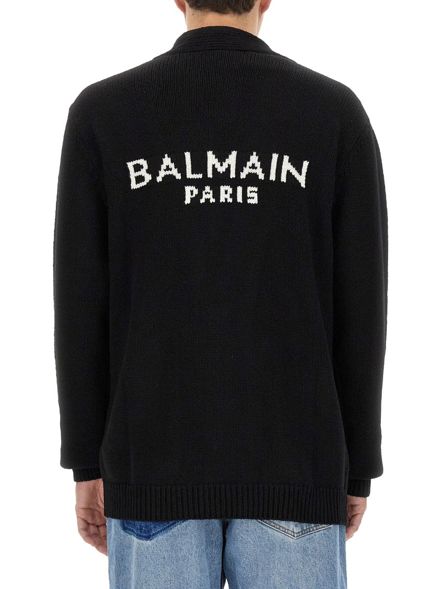 BALMAIN V-neck Logo Inlay Cardigan