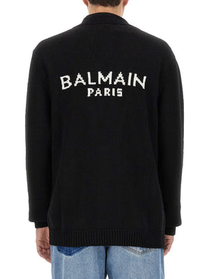 BALMAIN V-neck Logo Inlay Cardigan