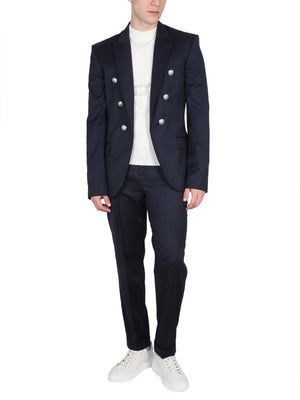 BALMAIN Structured Wool Jacket with Peaked Lapels