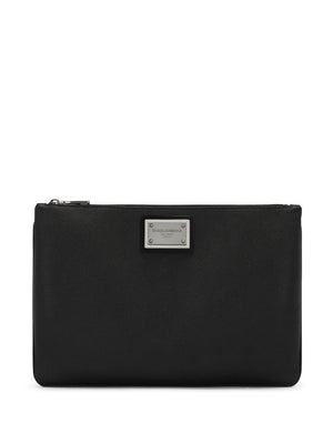 DOLCE & GABBANA Logo Plaque Leather Clutch