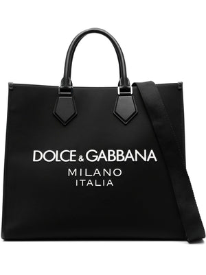 DOLCE & GABBANA メンズ ブラック ロゴ型押しナイロントートバッグ SS24