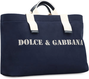 DOLCE & GABBANA メンズ用ネイビープリントトートバッグ（SS24）