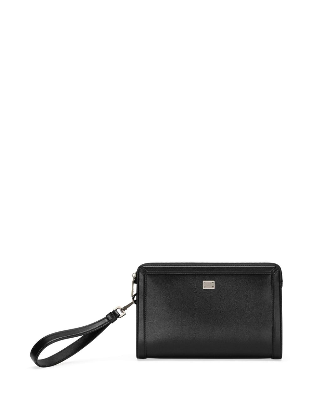 DOLCE & GABBANA BLACK LEATHER WRISTLET WITH LOGO