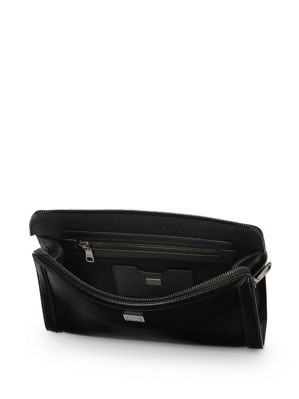 DOLCE & GABBANA BLACK LEATHER WRISTLET WITH LOGO