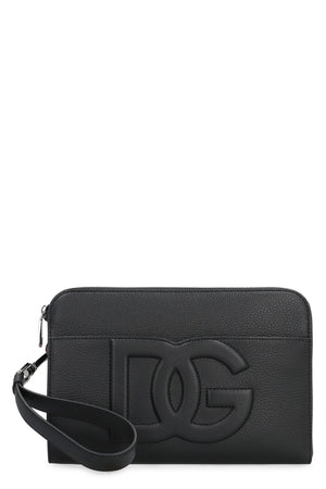 DOLCE & GABBANA 高級グレインレザーポーチ型ハンドバッグ、27x19x4 cm