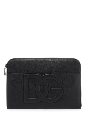 DOLCE & GABBANA 高級グレインレザーポーチ型ハンドバッグ、27x19x4 cm