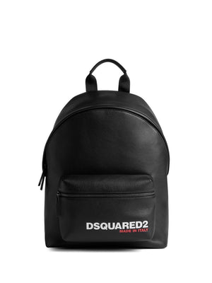 Men's Grained Leather Backpack with DSQUARED2 Logo Print