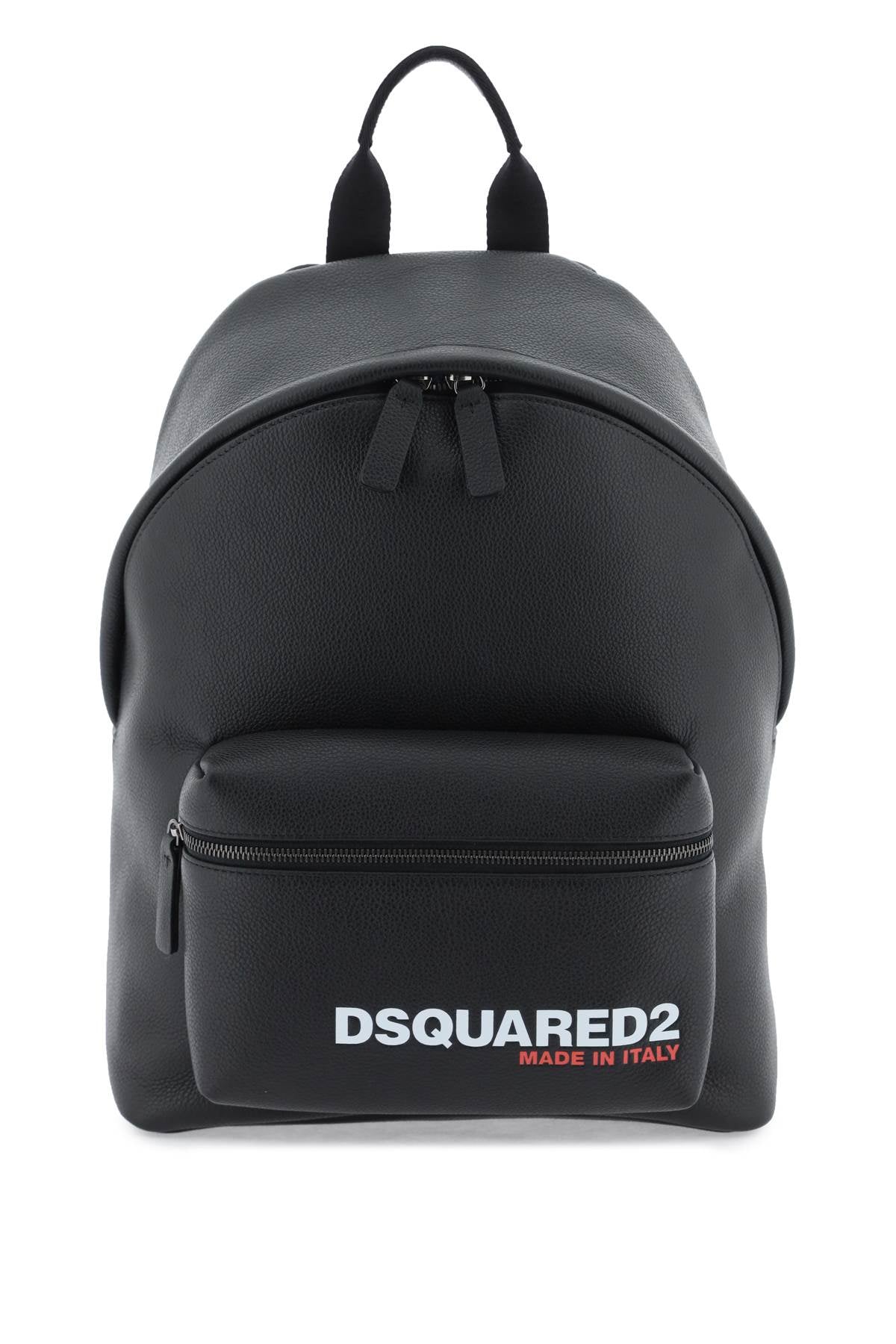 Men's Grained Leather Backpack with DSQUARED2 Logo Print