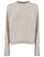 BRUNELLO CUCINELLI Cashmere and Silk Knit Sweater with Embroidered Sleeve