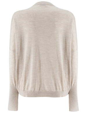 BRUNELLO CUCINELLI Cashmere and Silk Knit Sweater with Embroidered Sleeve