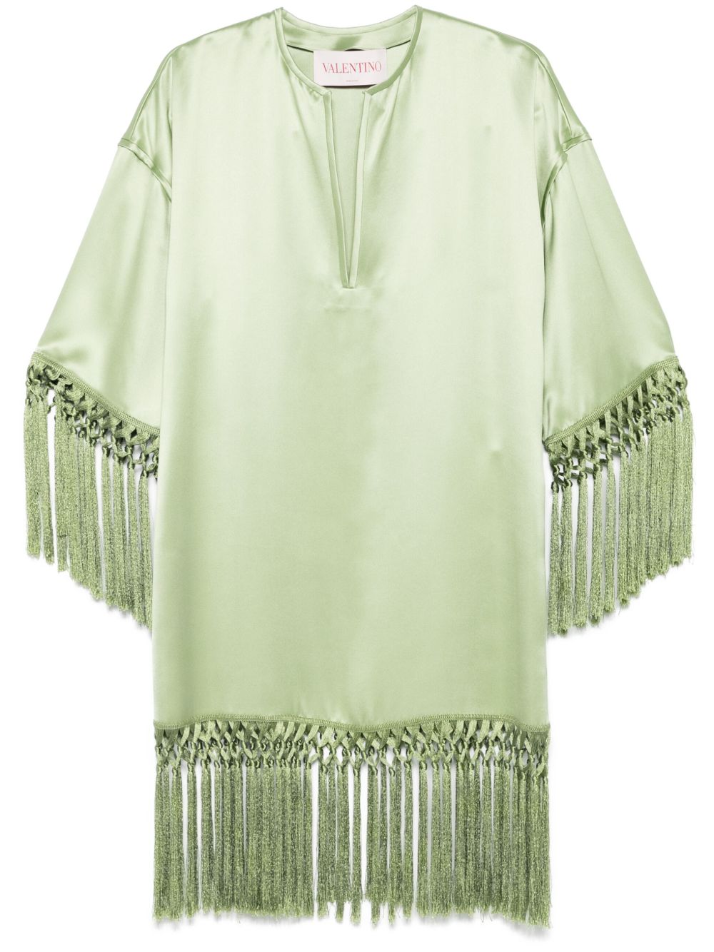 VALENTINO Silk Tunic Mini Dress with Tasselled Edge