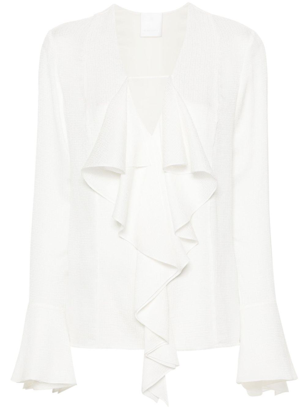 GIVENCHY Silk Ruffled Blouse with Plunging V-Neck