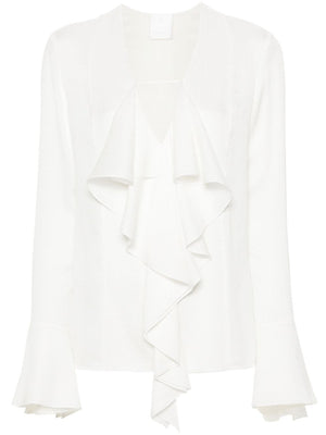 GIVENCHY Silk Ruffled Blouse with Plunging V-Neck