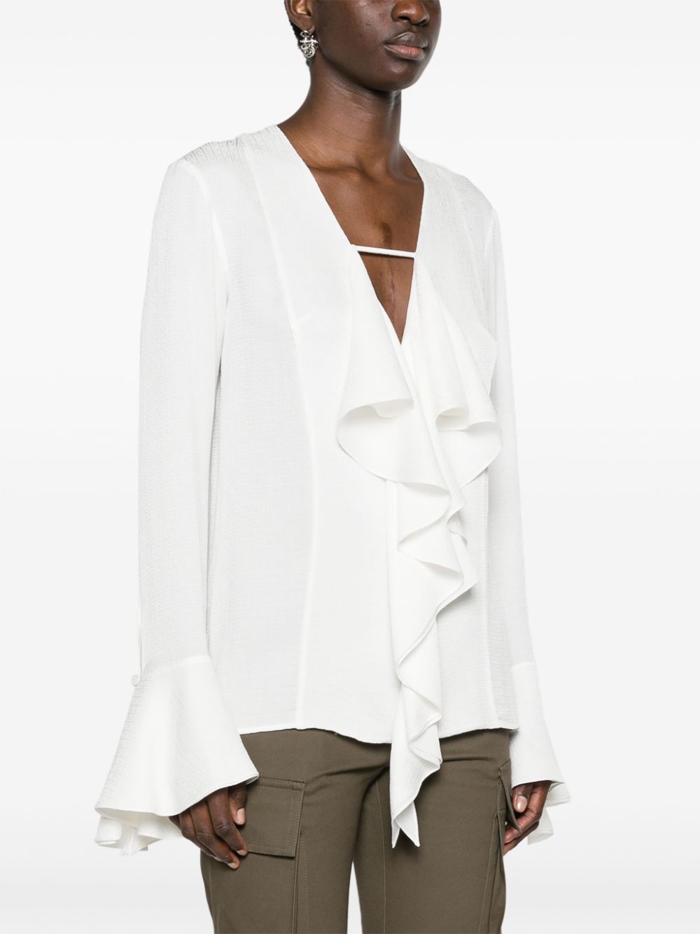 GIVENCHY Silk Ruffled Blouse with Plunging V-Neck